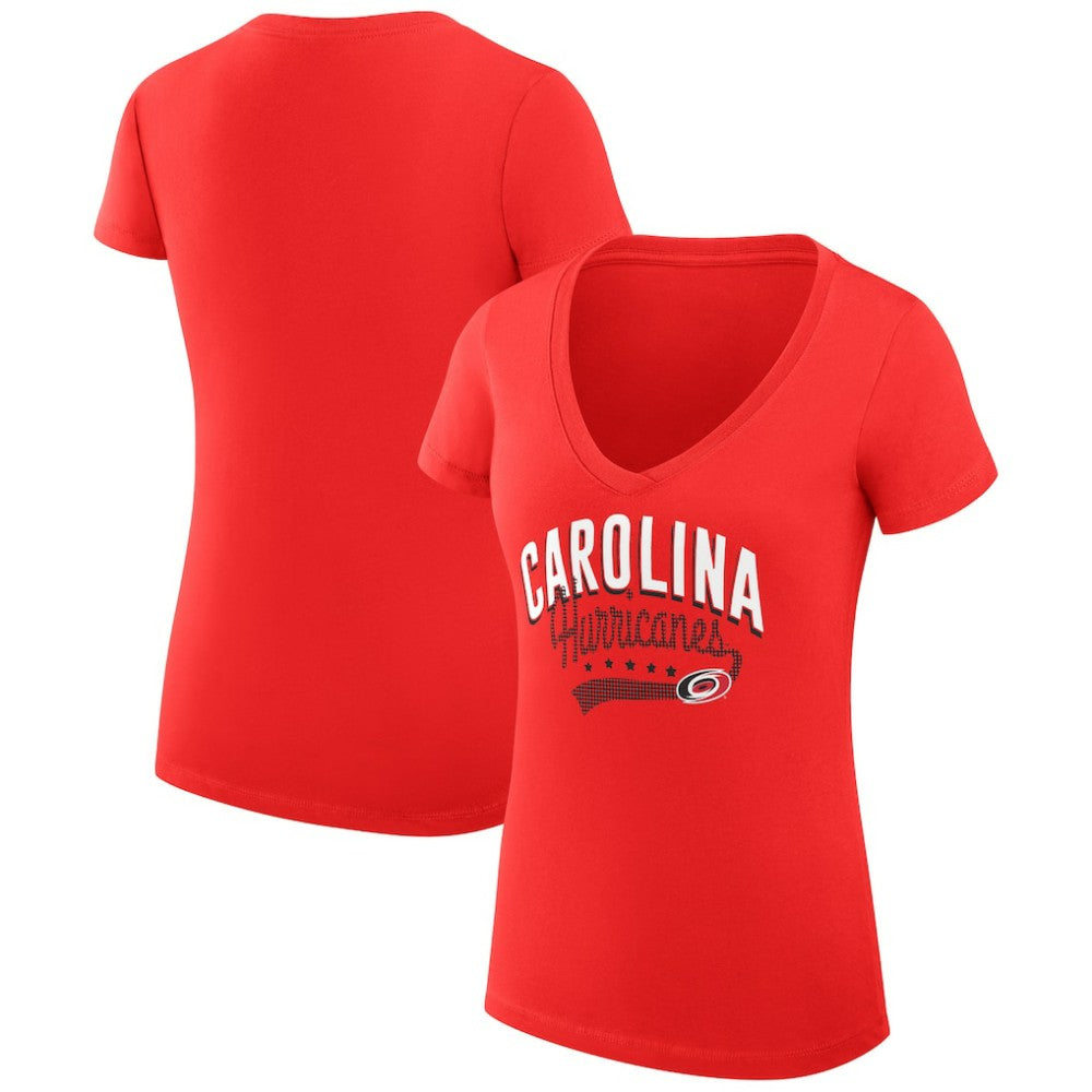 Carolina Hurricanes G-III 4Her by Carl Banks Women's Super-Slim Fit Lightweight Filigree Logo V-Neck T-Shirt – Red | US 200559544