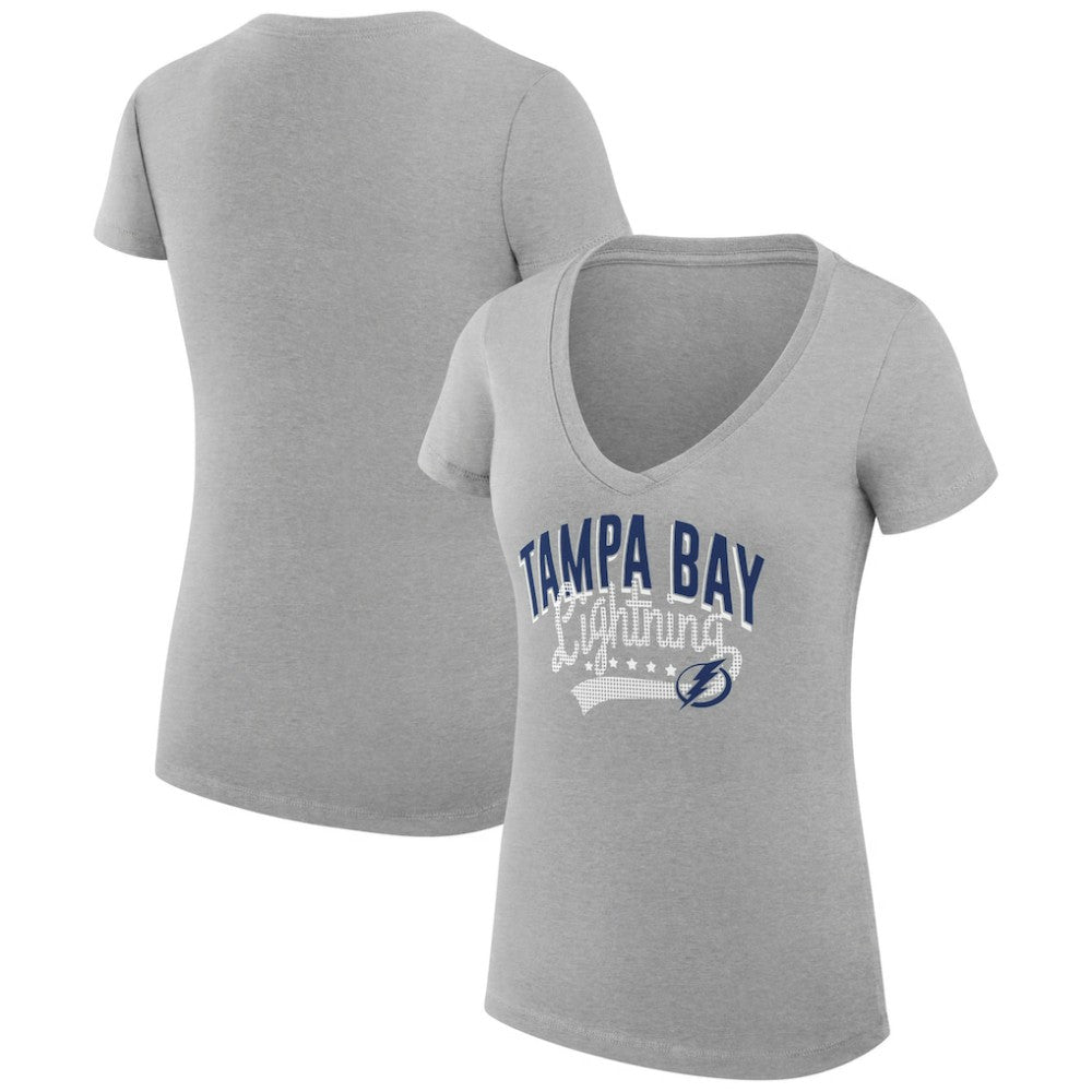 Tampa Bay Lightning G-III 4Her by Carl Banks Women's Super-Slim Fit Lightweight Filigree Logo V-Neck T-Shirt – Gray | US 200559551