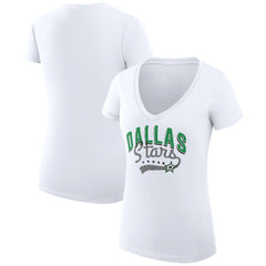 Dallas Stars G-III 4Her by Carl Banks Women's Super-Slim Fit Lightweight Filigree Logo V-Neck T-Shirt – White | US 200559570