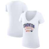 Edmonton Oilers G-III 4Her by Carl Banks Women's Super-Slim Fit Lightweight Filigree Logo V-Neck T-Shirt – White | US 200559572