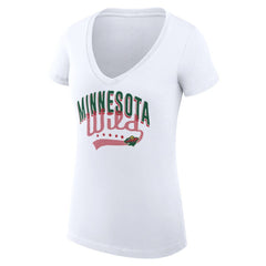 Minnesota Wild G-III 4Her by Carl Banks Women's Super-Slim Fit Lightweight Filigree Logo V-Neck T-Shirt – White | US 200559575
