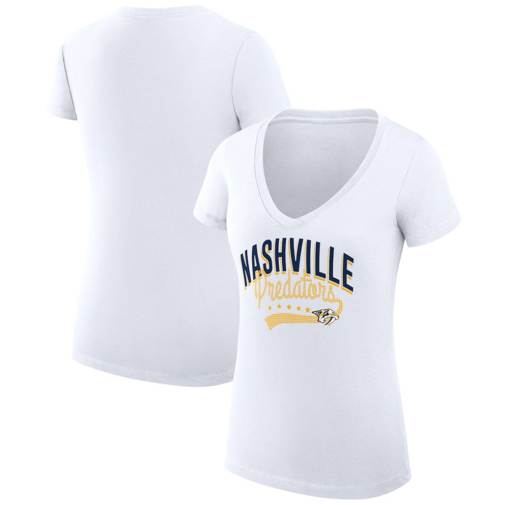 Nashville Predators G-III 4Her by Carl Banks Women's Super-Slim Fit Lightweight Filigree Logo V-Neck T-Shirt – White | US 200559577