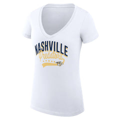 Nashville Predators G-III 4Her by Carl Banks Women's Super-Slim Fit Lightweight Filigree Logo V-Neck T-Shirt – White | US 200559577