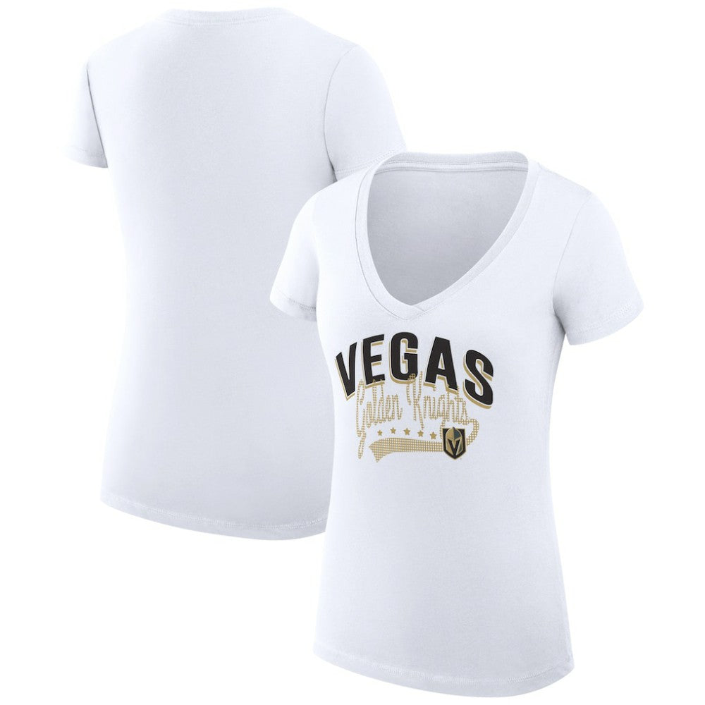 Vegas Golden Knights G-III 4Her by Carl Banks Women's Super-Slim Fit Lightweight Filigree Logo V-Neck T-Shirt – White | US 200559591