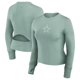 Dallas Cowboys Women's Studio Fitted Long Sleeve Gym Top - Green Tops