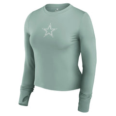 Dallas Cowboys Women's Studio Fitted Long Sleeve Gym Top - Green Tops