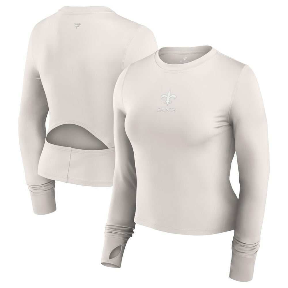 New Orleans Saints Women's Studio Fitted Long Sleeve Gym Top - White Tops
