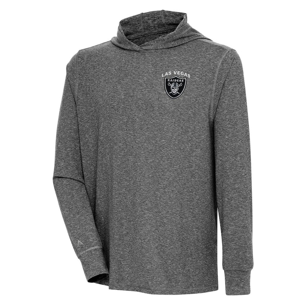 Las Vegas Raiders Antigua Saga Long Sleeve Hoodie T-Shirt - Heather Black Hoodies