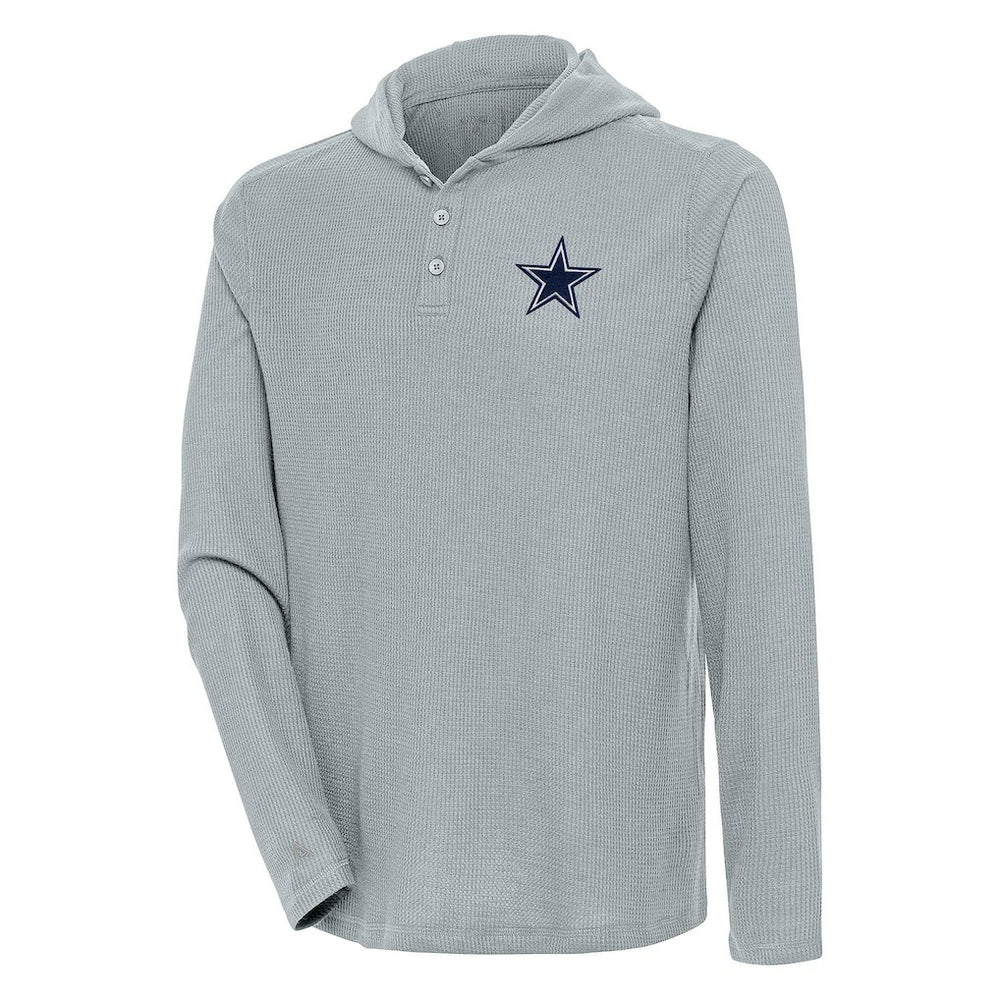Dallas Cowboys Antigua Strong Hold Long Sleeve Henley Hoodie T-Shirt - Gray Hoodies
