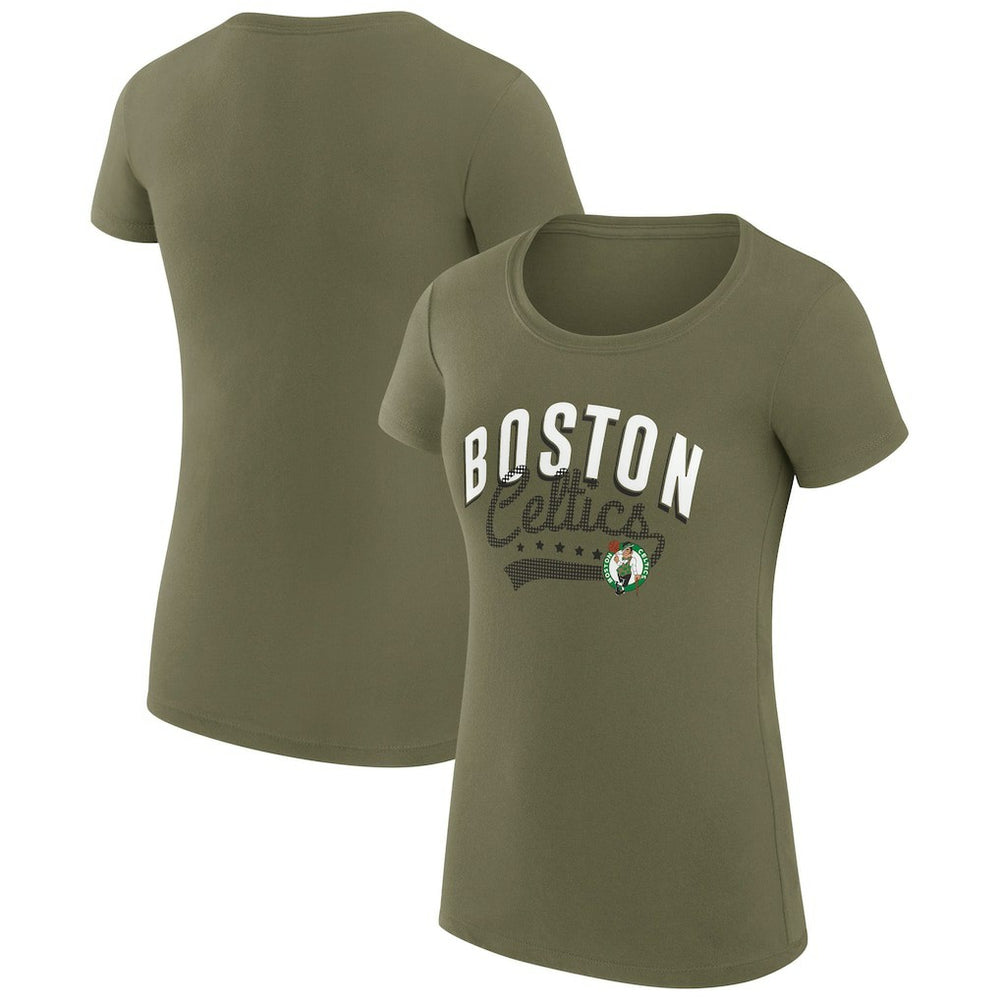 Boston Celtics G-III 4Her by Carl Banks Women's Super-Slim Fit Lightweight Filigree Logo T-Shirt - Olive outlet