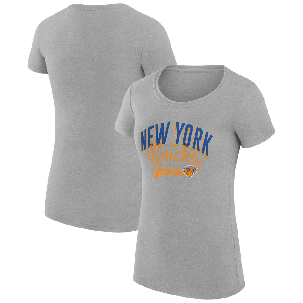 New York Knicks G-III 4Her by Carl Banks Women's Super-Slim Fit Lightweight Filigree Logo T-Shirt - Heather Gray outlet