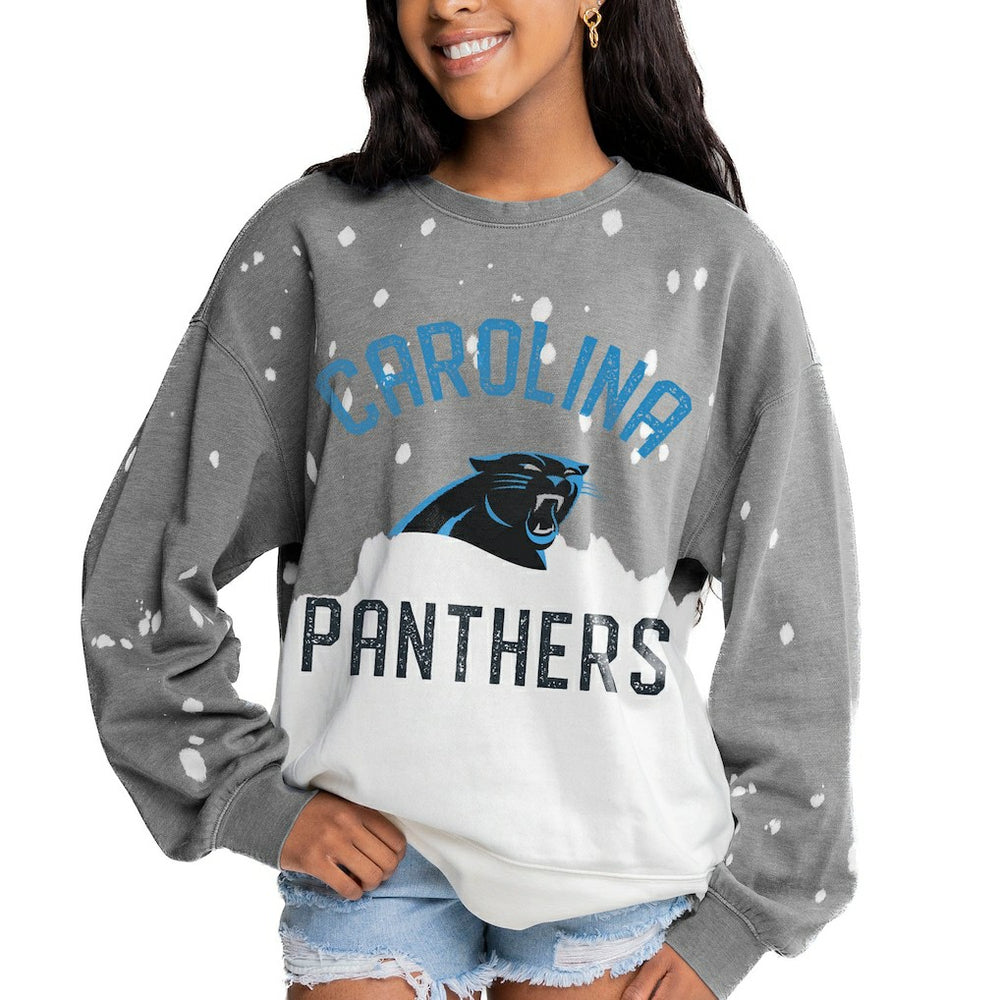 Carolina Panthers Gameday Couture Women's Oversized Coin Toss Faded French Terry Tri-Blend Pullover Sweatshirt - Gray Pullover