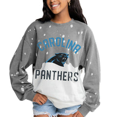 Carolina Panthers Gameday Couture Women's Oversized Coin Toss Faded French Terry Tri-Blend Pullover Sweatshirt - Gray Pullover