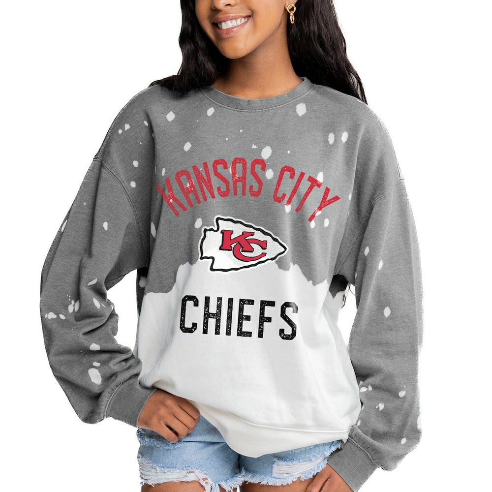 Kansas City Chiefs Gameday Couture Women's Oversized Coin Toss Faded French Terry Tri-Blend Pullover Sweatshirt - Gray Pullover