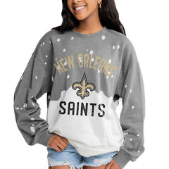 New Orleans Saints Gameday Couture Women's Oversized Coin Toss Faded French Terry Tri-Blend Pullover Sweatshirt - Gray Pullover