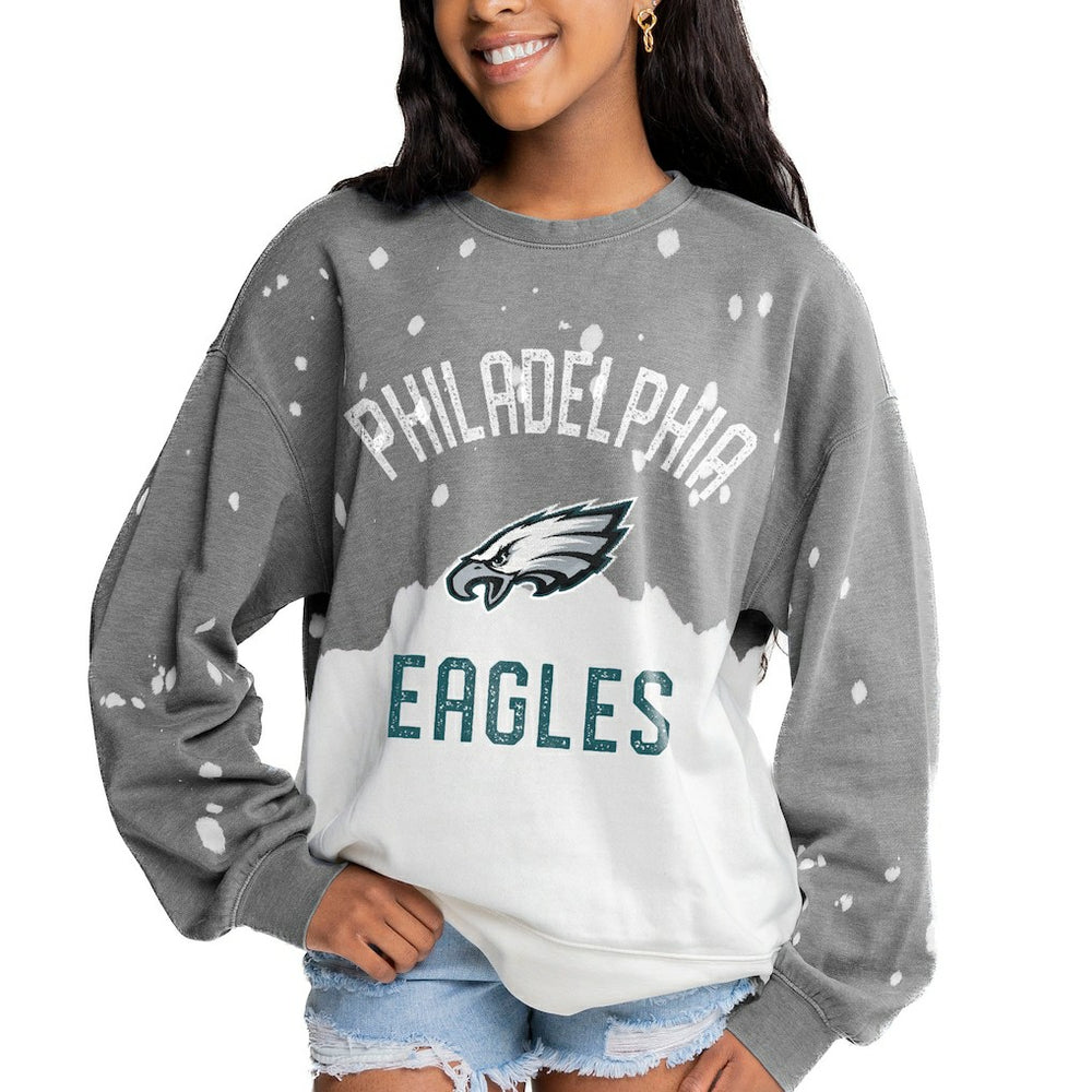 Philadelphia Eagles Gameday Couture Women's Oversized Coin Toss Faded French Terry Tri-Blend Pullover Sweatshirt - Gray Pullover