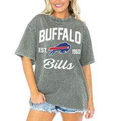 Buffalo Bills Gameday Couture Women's Tackle Titan Boyfriend Washed T-Shirt - Gray T-shirts