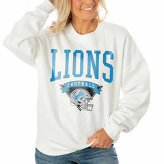 Detroit Lions Gameday Couture Women's Oversized Yard Line Tri-Blend Pullover Sweatshirt - White Pullover