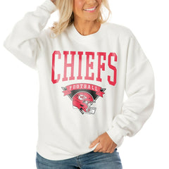 Kansas City Chiefs Gameday Couture Women's Oversized Yard Line Tri-Blend Pullover Sweatshirt - White Pullover