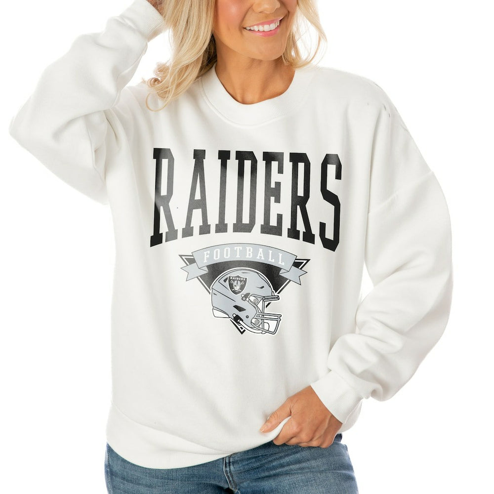 Las Vegas Raiders Gameday Couture Women's Oversized Yard Line Tri-Blend Pullover Sweatshirt - White Pullover
