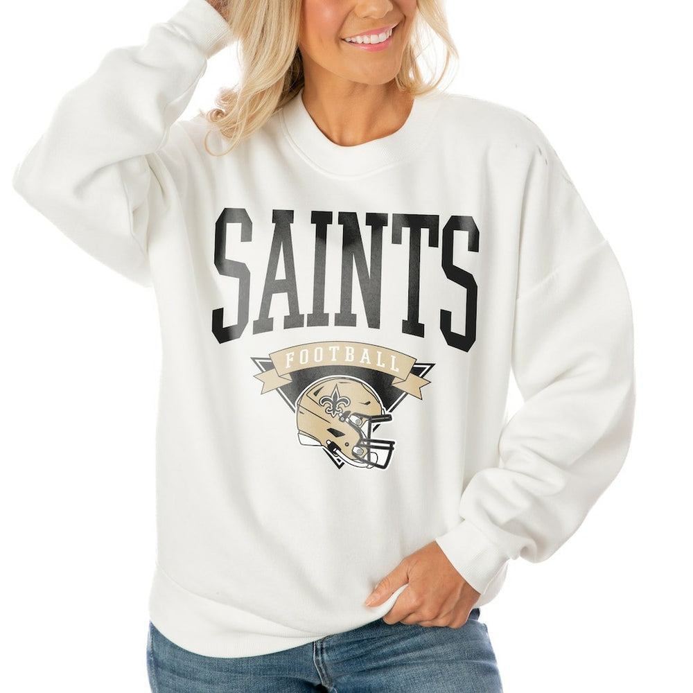 New Orleans Saints Gameday Couture Women's Oversized Yard Line Tri-Blend Pullover Sweatshirt - White Pullover