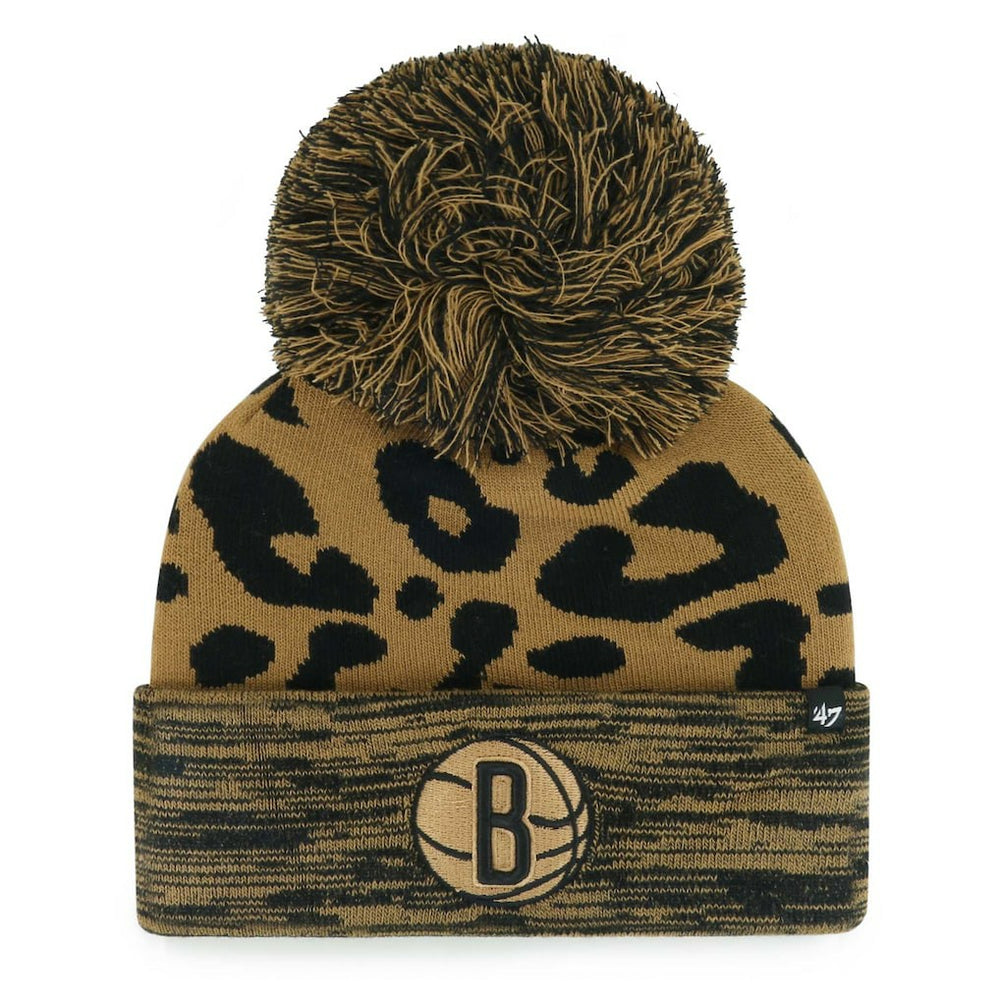 Brooklyn Nets '47 Women's Rosette Cuffed Knit Hat with Pom Leopard - 47 brand