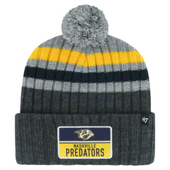 Nashville Predators '47 Stack Patch Cuffed Knit Hat with Pom - Gray | US 200568086