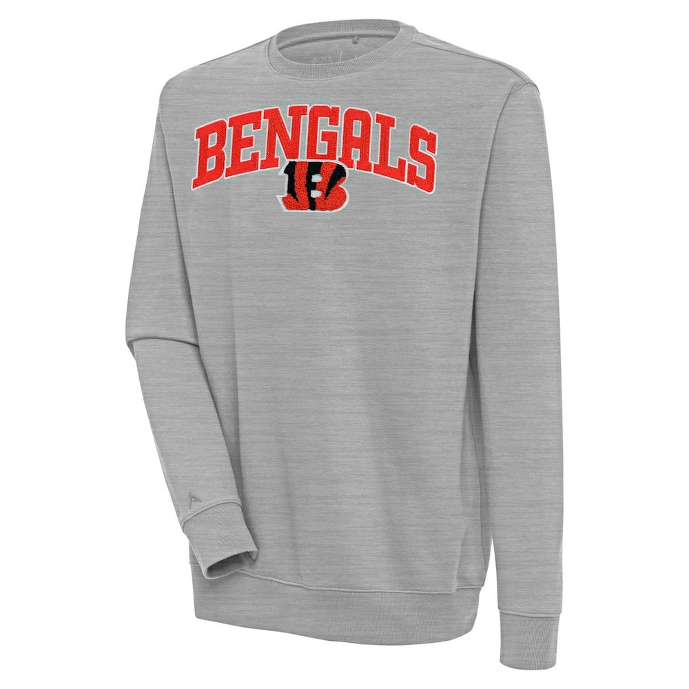 Cincinnati Bengals Antigua Victory Chenille Pullover Sweatshirt - Heather Gray Pullover