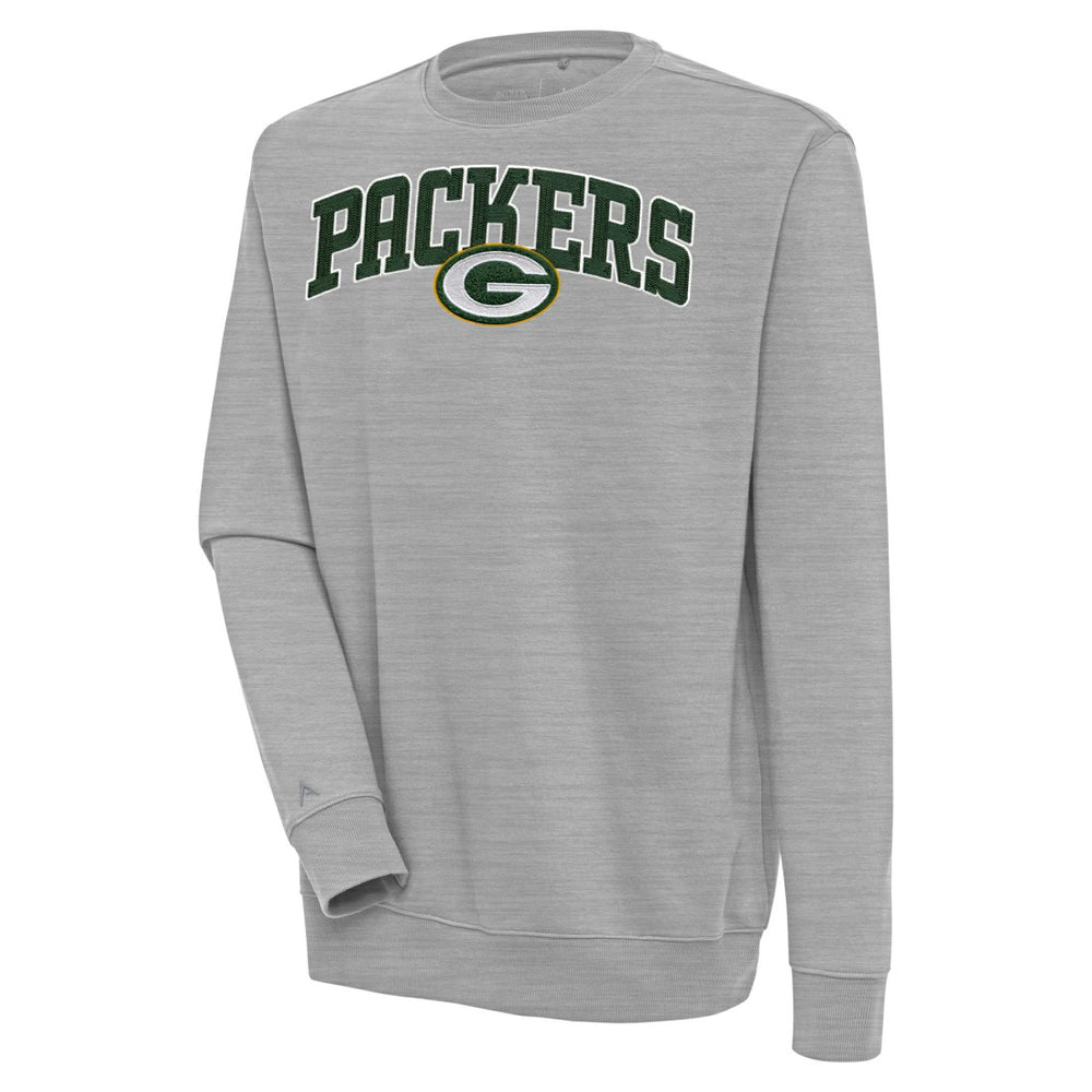 Green Bay Packers Antigua Victory Chenille Pullover Sweatshirt - Heather Gray Pullover