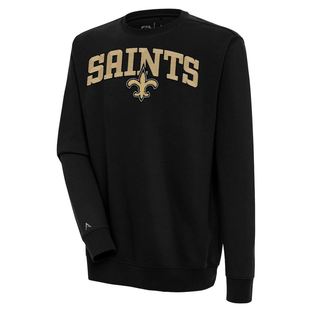 New Orleans Saints Antigua Victory Chenille Pullover Sweatshirt - Black Pullover