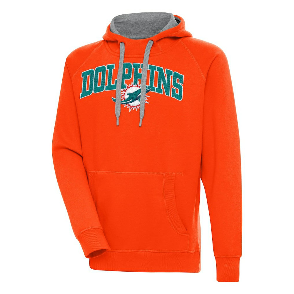 Miami Dolphins Antigua Victory Pullover Hoodie - Orange Hoodies