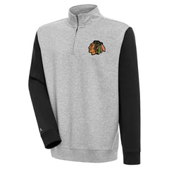 Chicago Blackhawks Antigua Victory Colorblock Quarter-Zip Pullover Top - Heather Gray/Black | US 200570813