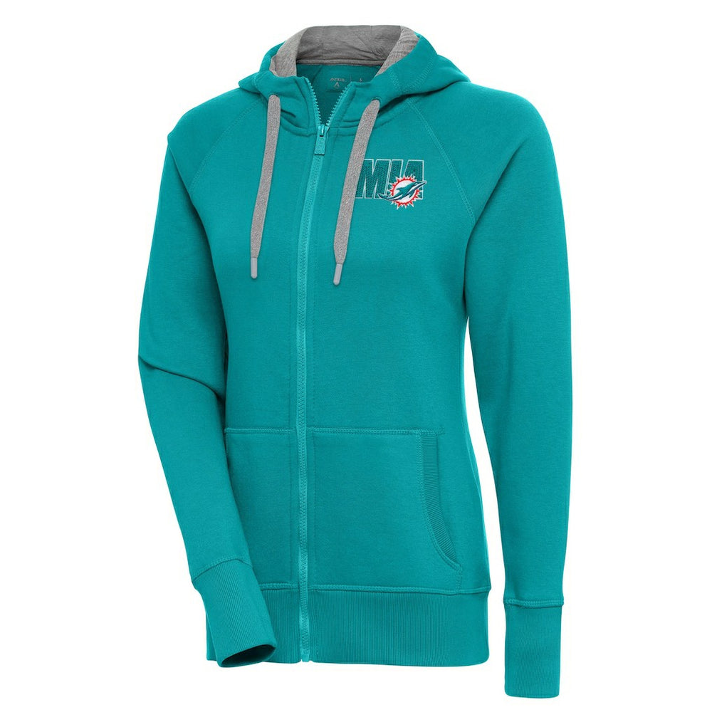 Miami Dolphins Antigua Women's Victory Full-Zip Hoodie - Aqua Hoodies