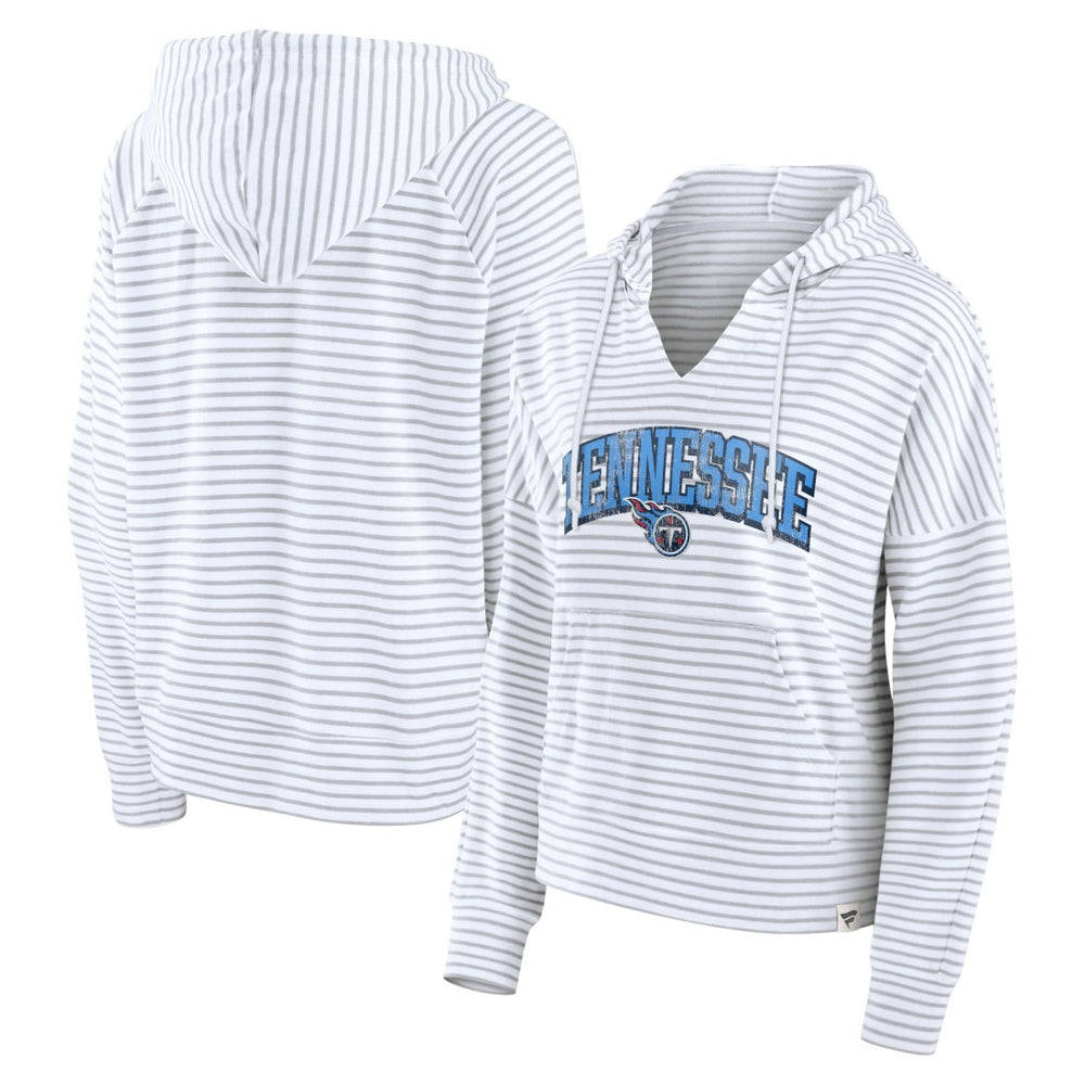 Tennessee Titans Women's Striped Notch Neck Pullover Hoodie - White/Gray Hoodies