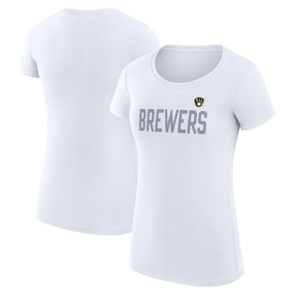 Milwaukee Brewers G-III 4Her by Carl Banks Women's Super-Slim Fit Lightweight Dot Print T-Shirt - White T-shirts