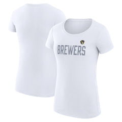 Milwaukee Brewers G-III 4Her by Carl Banks Women's Super-Slim Fit Lightweight Dot Print T-Shirt - White T-shirts