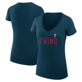 Minnesota Twins G-III 4Her by Carl Banks Women's Super-Slim Fit Lightweight Dot Print V-Neck T-Shirt - Navy T-shirts
