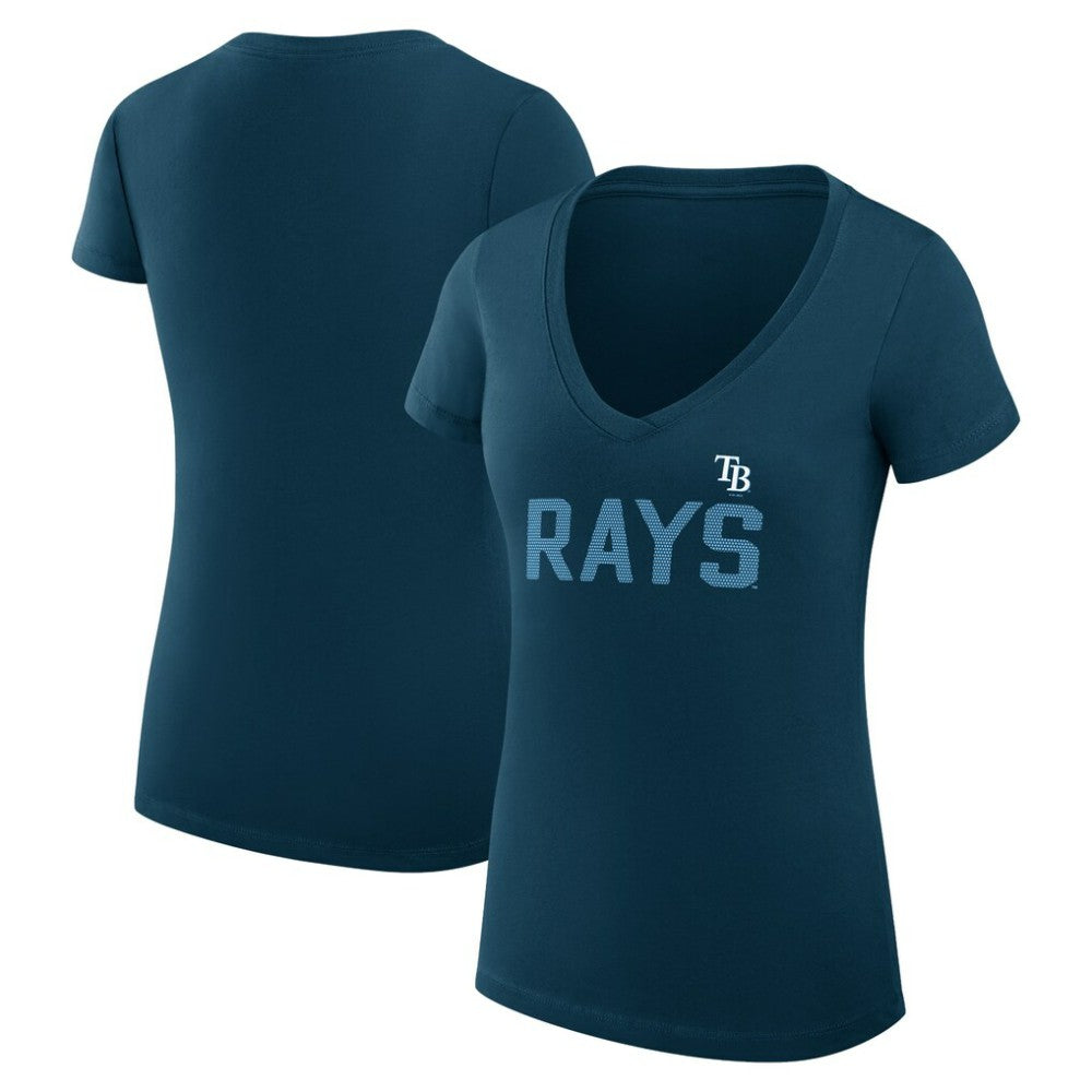 Tampa Bay Rays G-III 4Her by Carl Banks Women's Super-Slim Fit Lightweight Dot Print V-Neck T-Shirt - Navy T-shirts