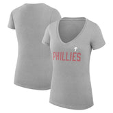 Philadelphia Phillies G-III 4Her by Carl Banks Women's Super-Slim Fit Lightweight Dot Print V-Neck T-Shirt - Gray T-shirts