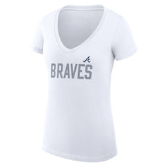 Atlanta Braves G-III 4Her by Carl Banks Women's Super-Slim Fit Lightweight Dot Print V-Neck T-Shirt - White T-shirts