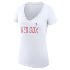 Boston Red Sox G-III 4Her by Carl Banks Women's Super-Slim Fit Lightweight Dot Print V-Neck T-Shirt - White T-shirts