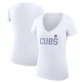 Chicago Cubs G-III 4Her by Carl Banks Women's Super-Slim Fit Lightweight Dot Print V-Neck T-Shirt - White T-shirts