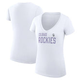 Colorado Rockies G-III 4Her by Carl Banks Women's Super-Slim Fit Lightweight Dot Print V-Neck T-Shirt - White T-shirts