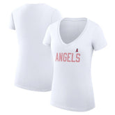 Los Angeles Angels G-III 4Her by Carl Banks Women's Super-Slim Fit Lightweight Dot Print V-Neck T-Shirt - White T-shirts