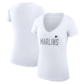 Miami Marlins G-III 4Her by Carl Banks Women's Super-Slim Fit Lightweight Dot Print V-Neck T-Shirt - White T-shirts