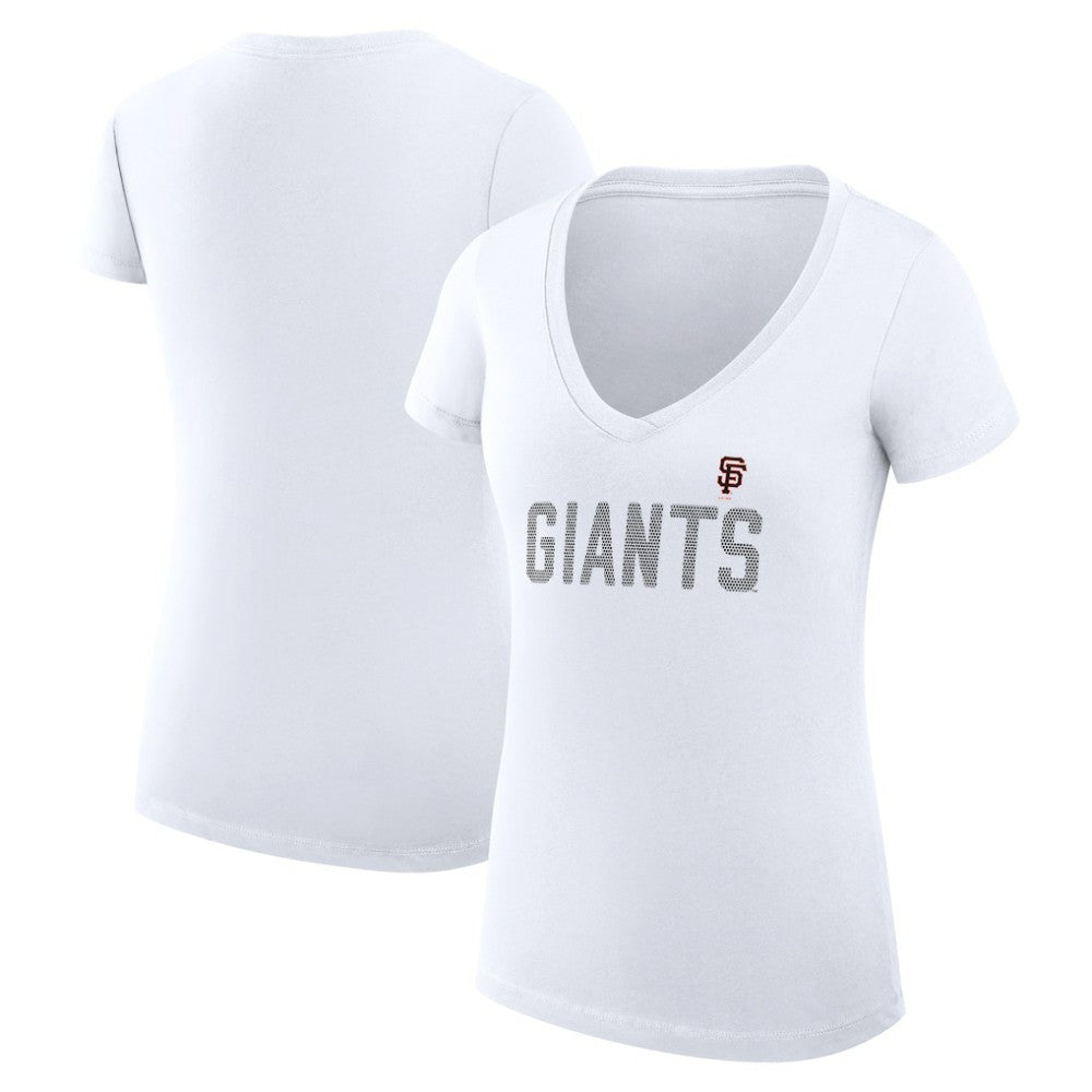 San Francisco Giants G-III 4Her by Carl Banks Women's Super-Slim Fit Lightweight Dot Print V-Neck T-Shirt - White T-shirts