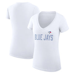 Toronto Blue Jays G-III 4Her by Carl Banks Women's Super-Slim Fit Lightweight Dot Print V-Neck T-Shirt - White T-shirts