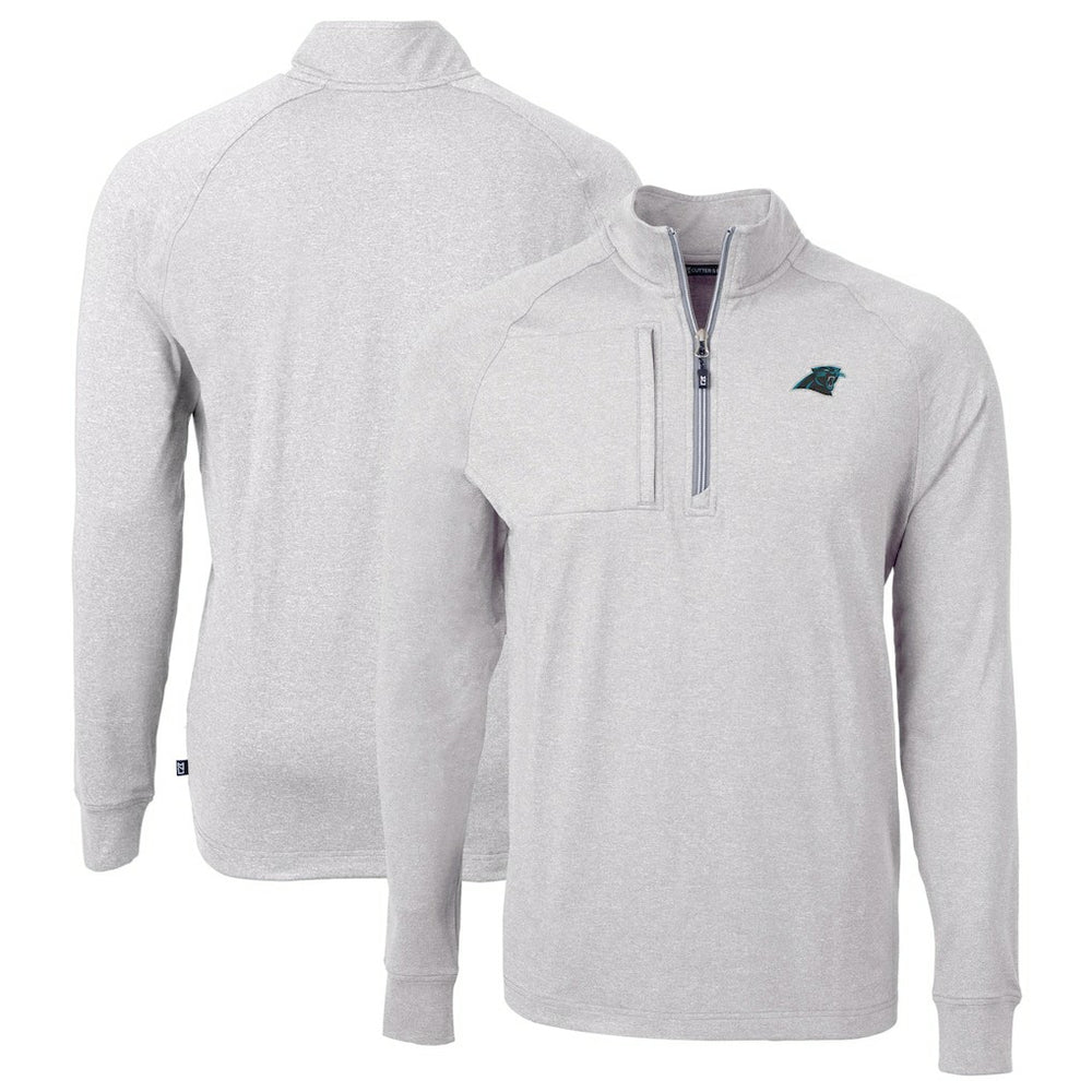 Carolina Panthers Cutter & Buck Big & Tall Adapt Eco Knit Quarter-Zip Pullover Top - Heather Gray Pullover