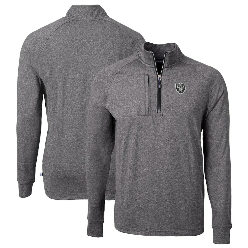 Las Vegas Raiders Cutter & Buck Big & Tall Adapt Eco Knit Quarter-Zip Pullover Top - Heather Black Pullover