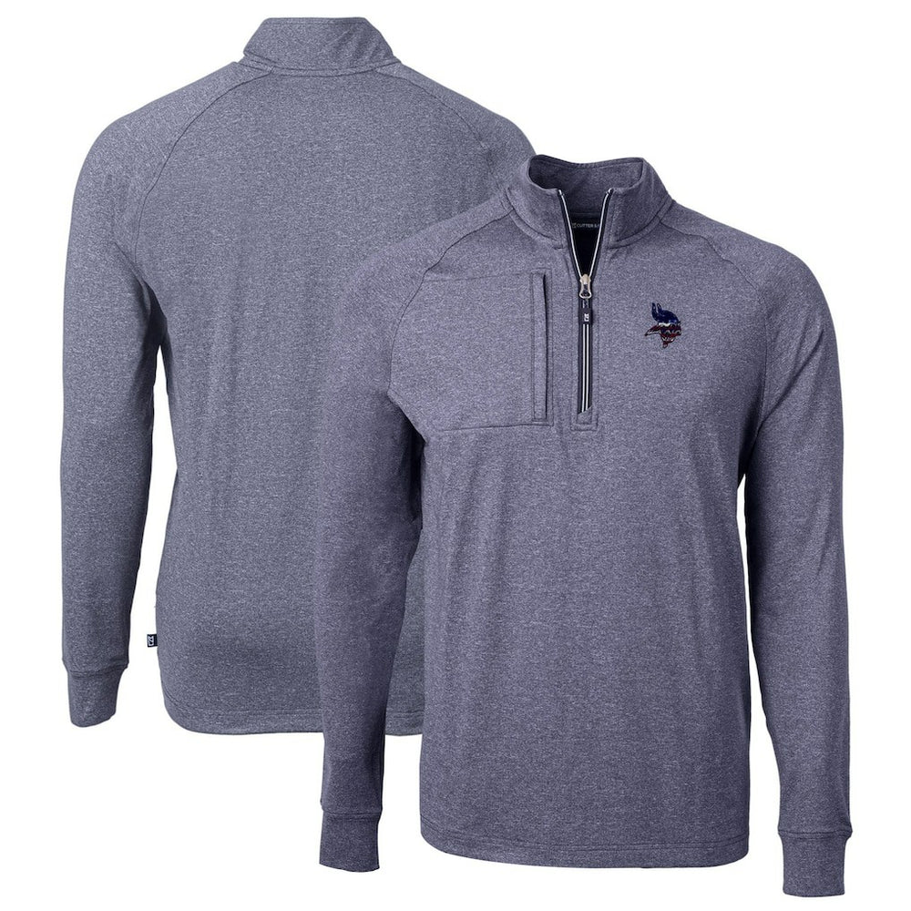 Minnesota Vikings Cutter & Buck Big & Tall Adapt Eco Knit Quarter-Zip Pullover Top - Heather Navy Pullover